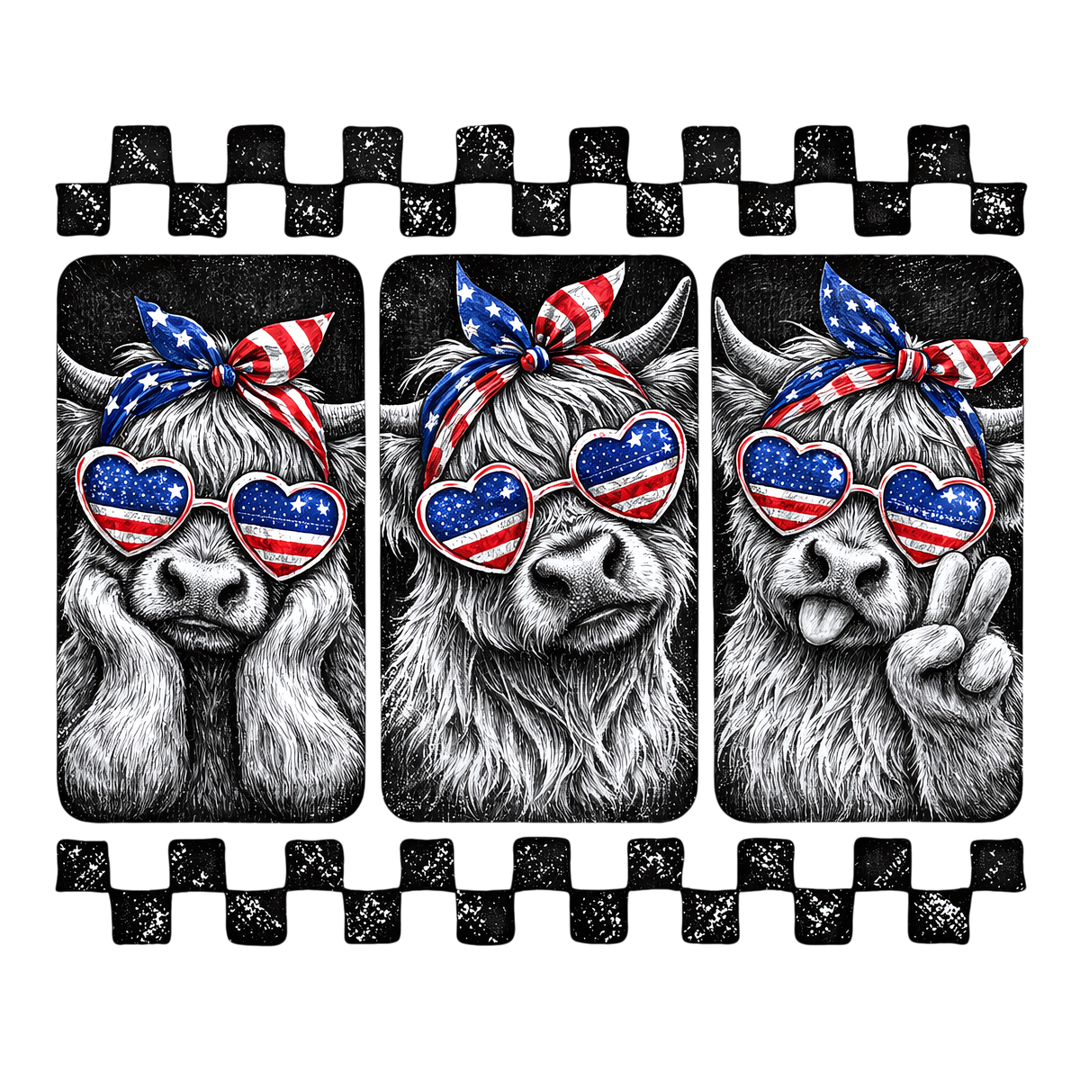 Patriotic Highland Cow Graphic Tee