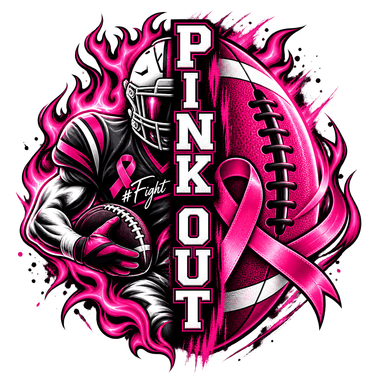 Pinkout Flame Football Graphic Tee