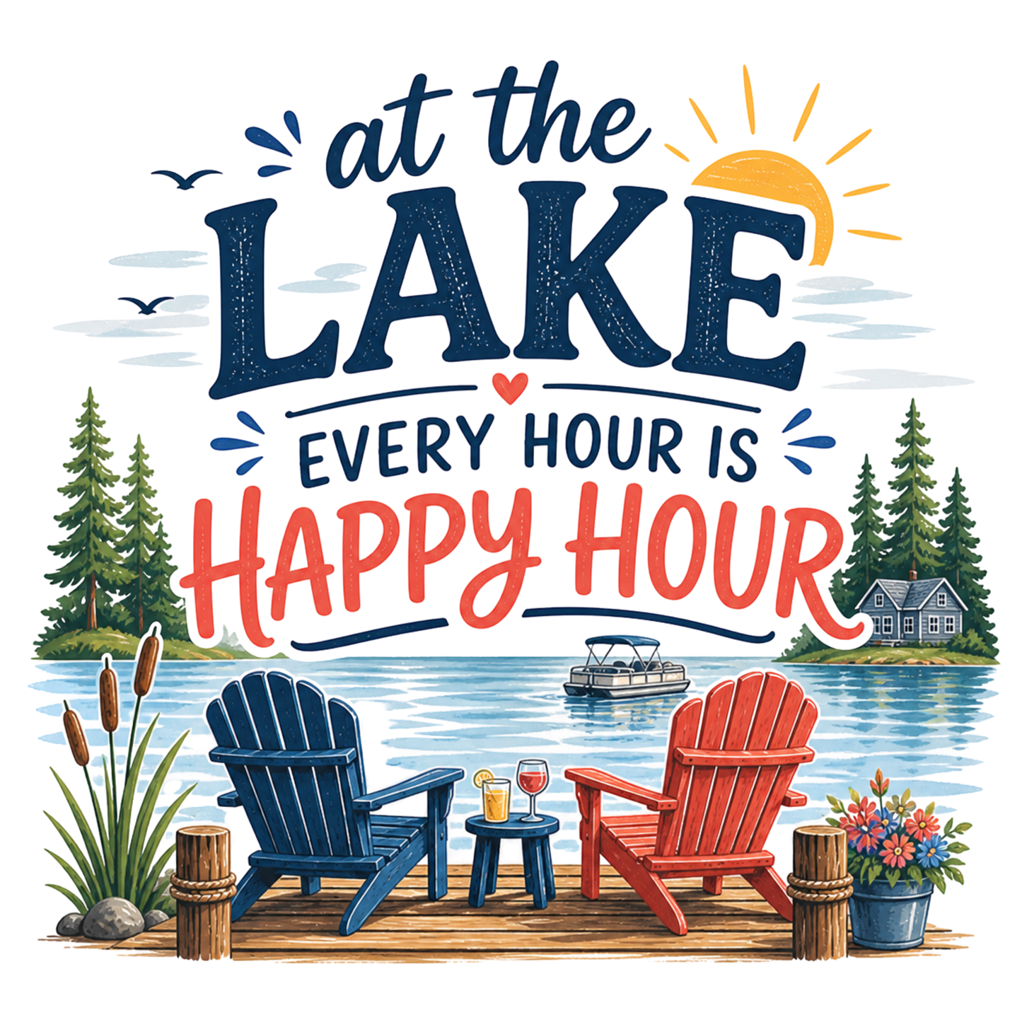 At the Lake Every Hour Is Happy Hour Graphic Tee