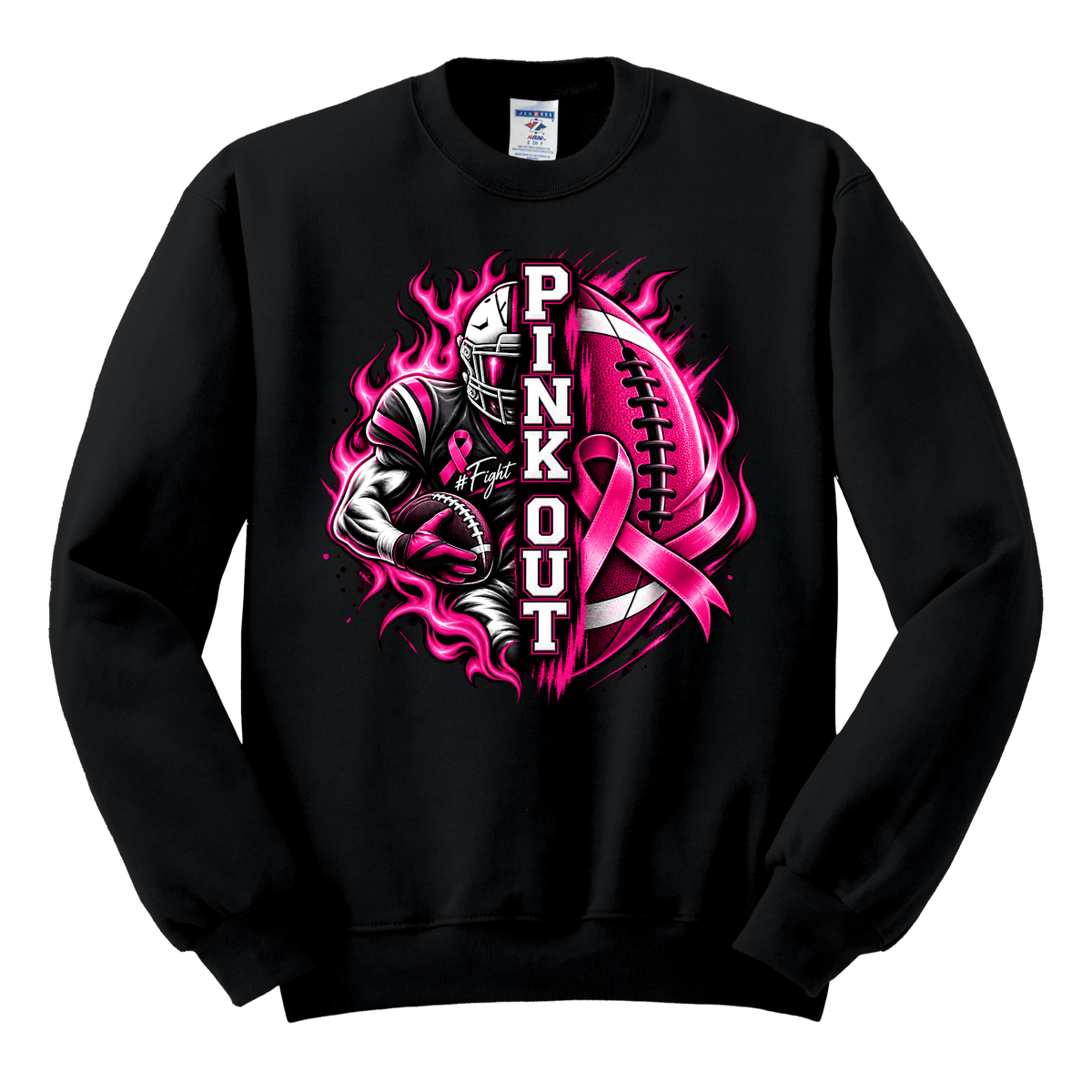 Pinkout Flame Football Crewneck Sweatshirt