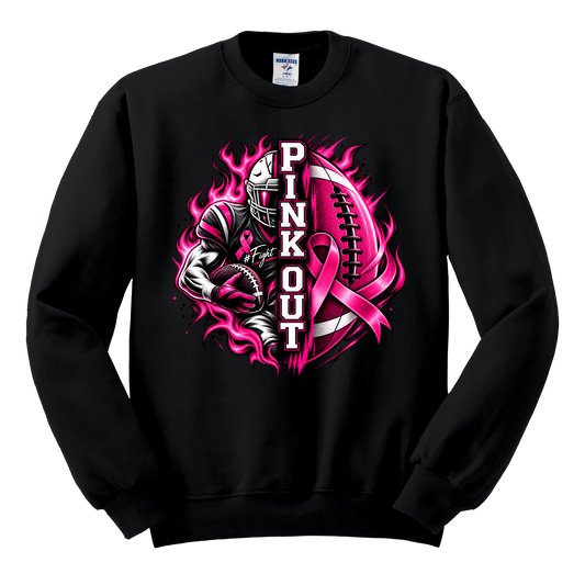 Pinkout Flame Football Crewneck Sweatshirt