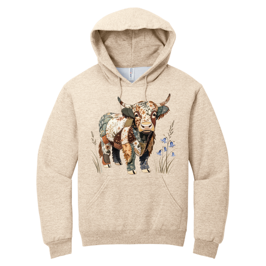 Patchwork Highland Cow Graphic Hoodie