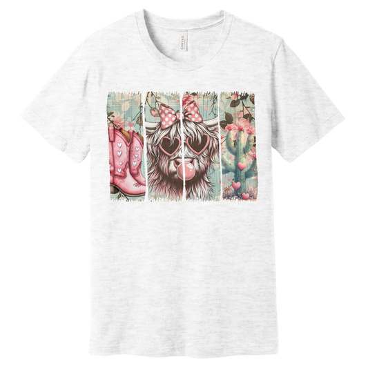 Western Valentine Highland Cow Graphic Tee