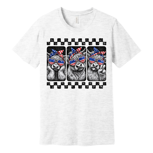Patriotic Highland Cow Graphic Tee