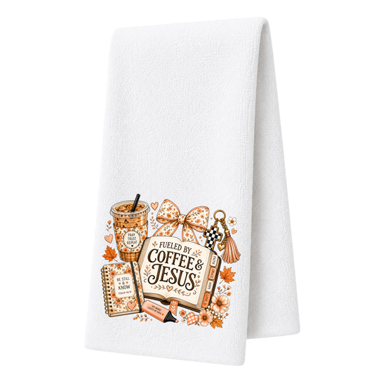 Fueled by Coffee & Jesus Decorative Towel